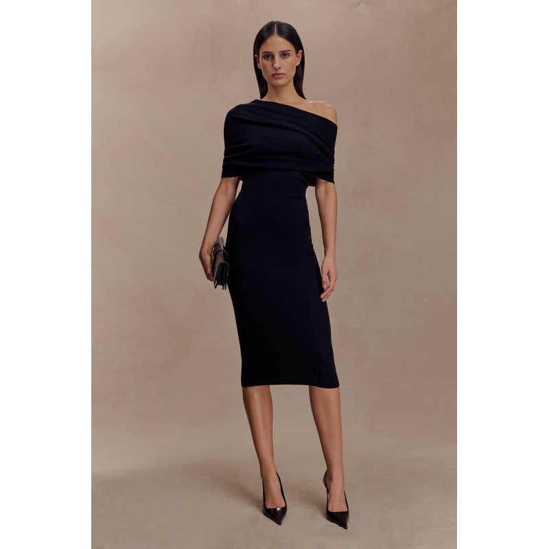 Zandie Cashmere Blend Knit Midi Dress – Black XXS