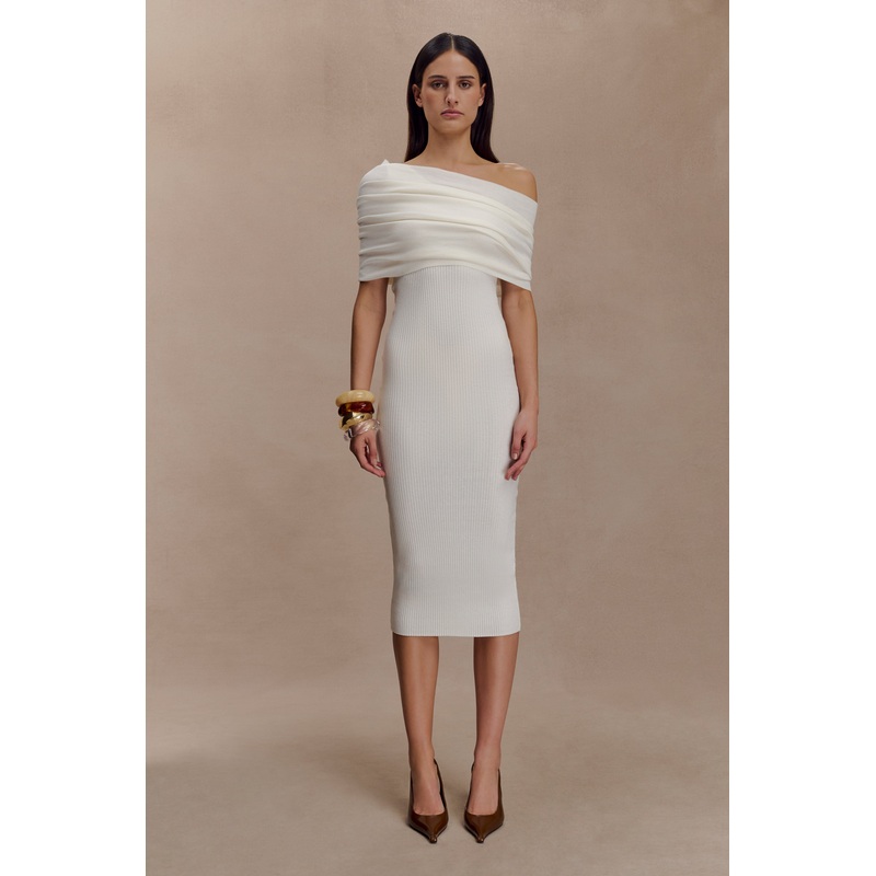 Zandie Cashmere Blend Knit Midi Dress – Ivory XXS