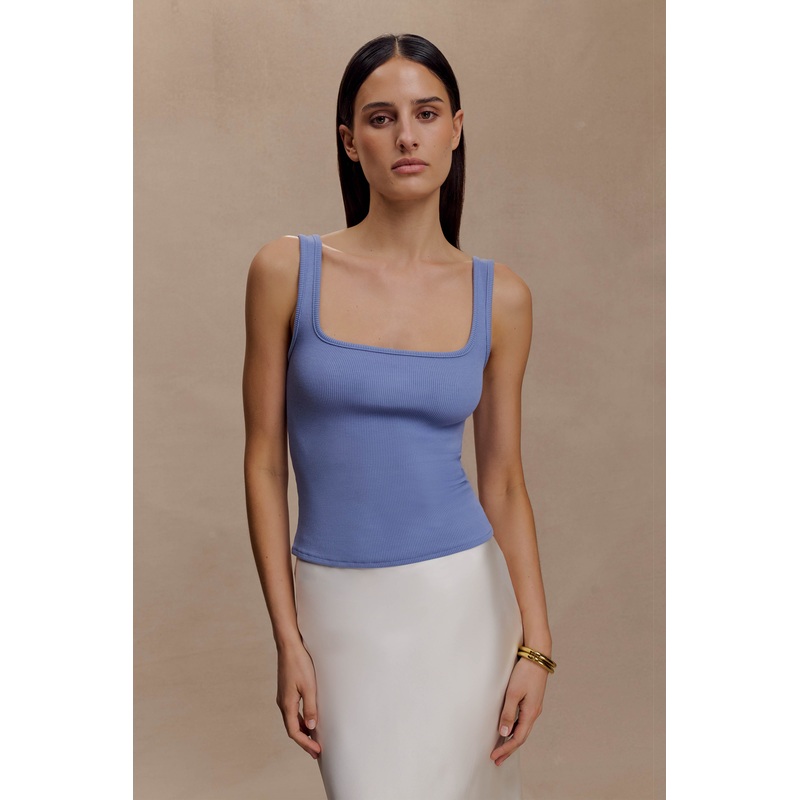 Aisling Ribbed Square Neck Sleeveless Top – Cornflower Blue XXS