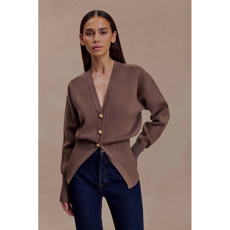 Amanda Statement Button Knit Cardigan – Cacao Brown XXS