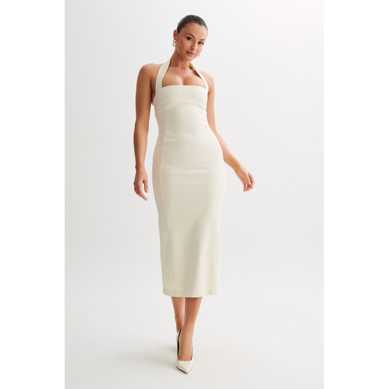 Amelita Suiting Halter Midi Dress – Ivory XXS