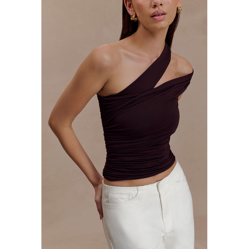 Anna One Shoulder Modal Top – Cacao Brown XXS