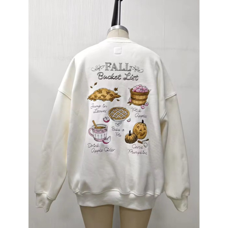 Autumn Fall Bucket List Embroidered Sweatshirt Ivory Small