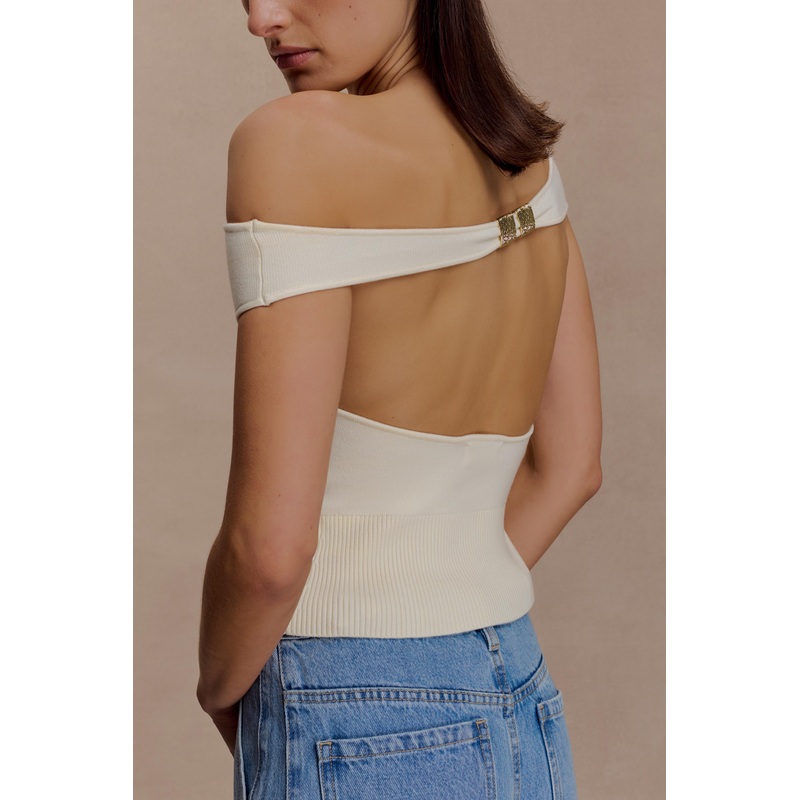 Carley Off Shoulder Knit Top – Ivory XXS