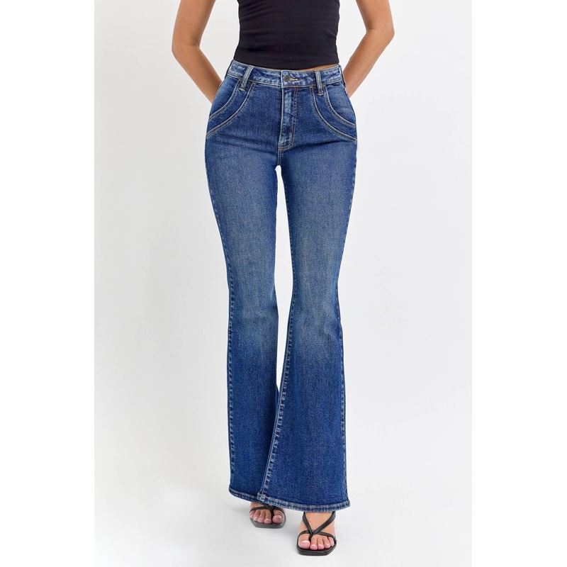 High Rise Super Flare with DBL Front  Scoops Dark 1