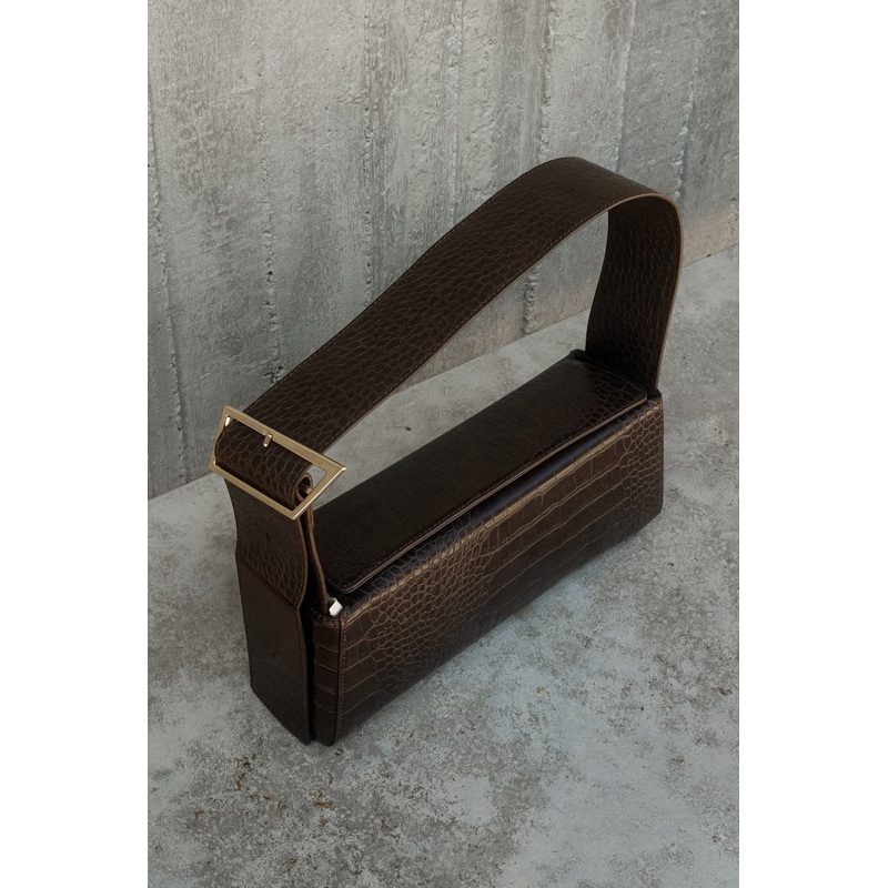 Maria Faux Leather Crocodile Shoulder Bag – Chocolate ONE SIZE