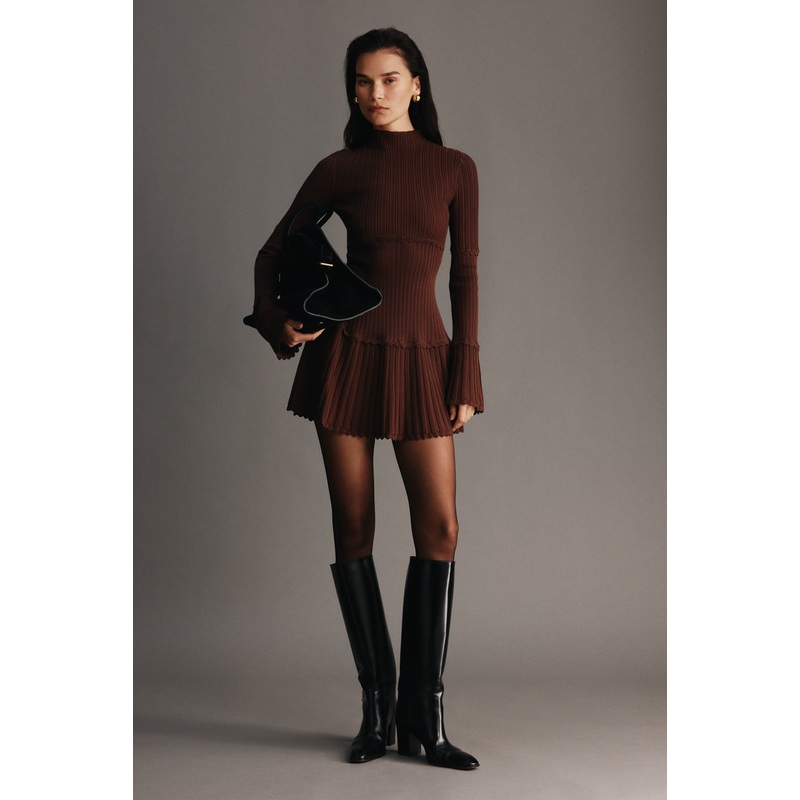 Adena Pointelle Knit Mini Dress – Chocolate XXS