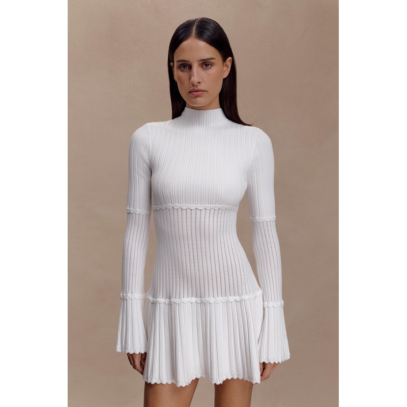 Adena Pointelle Knit Mini Dress – Ivory XXS