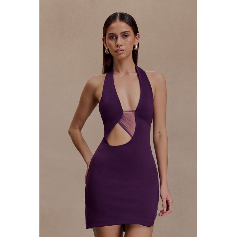 Aubree Crepe And Mesh Mini Dress – Purple XXS