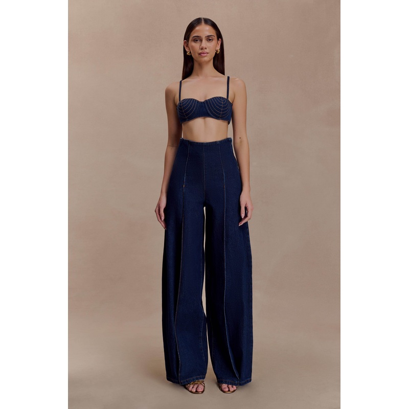Belle Denim Cropped Bralette – Indigo Blue XXS