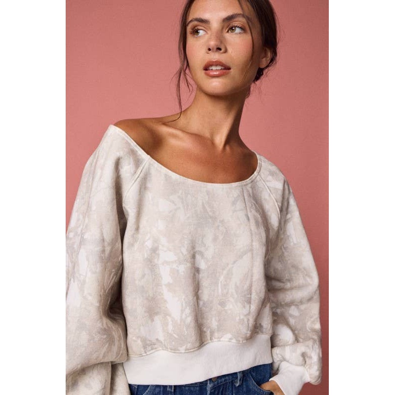 Camo Print Off-Shoulder Long Sleeve Top Camo Small