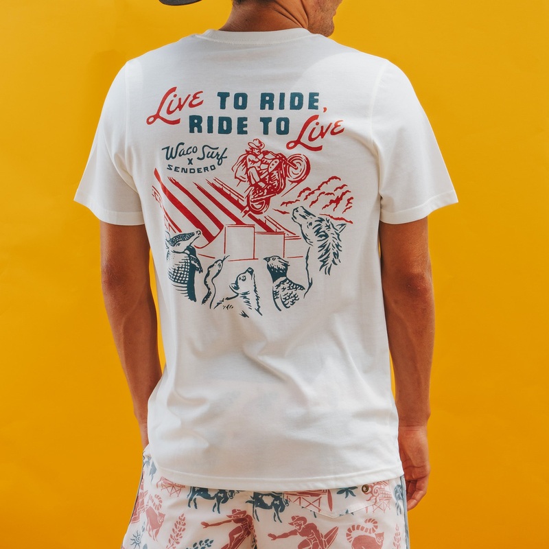 Sendero X Waco Surf Live To Ride T-Shirt Vintage White X-Small