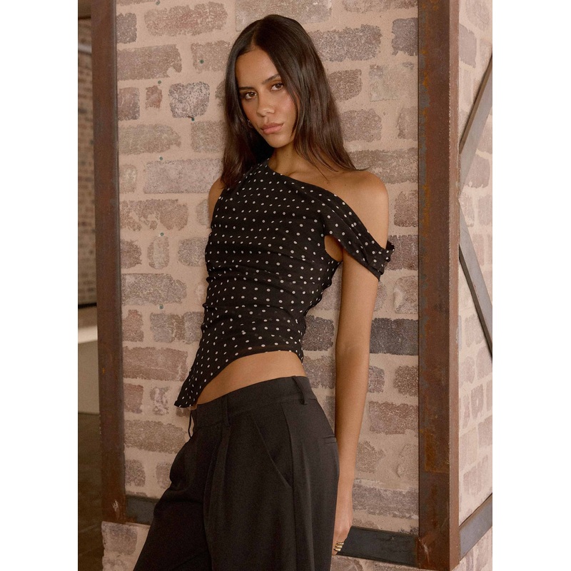 Stereotype One Shoulder Top – Black Polkadot Black Polkadot US 0