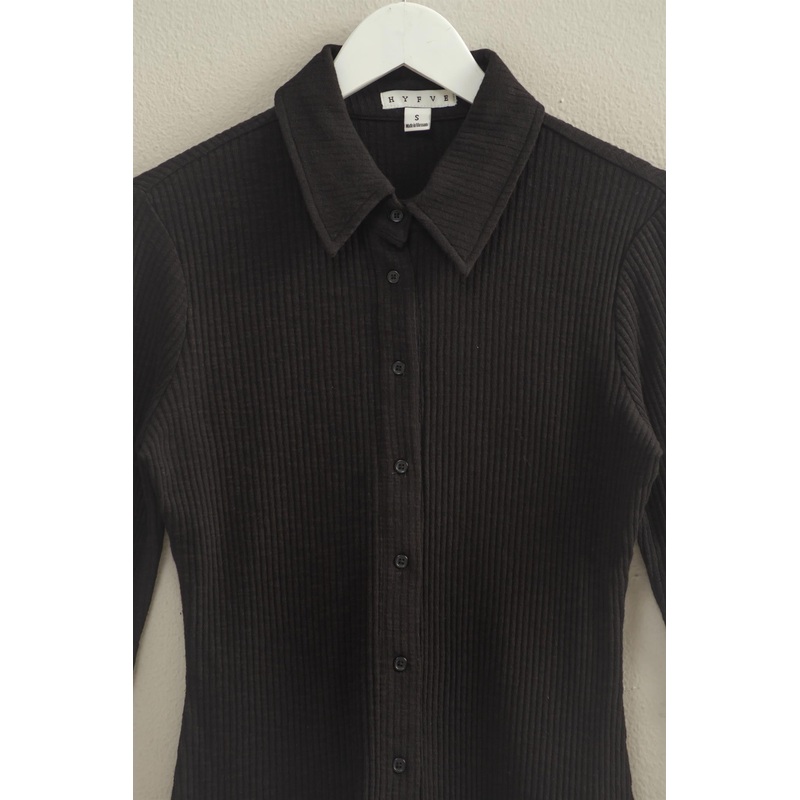Chic Textured Long Sleeve Button Down Shirt Black Small
