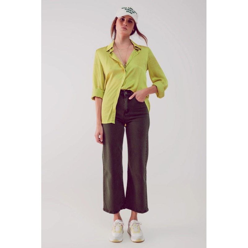 Cropped Wide Leg Jeans Khaki Green XSmall