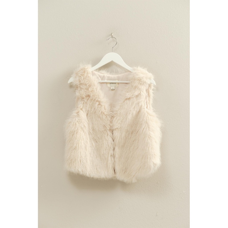 Faux Fur Open Vest Ecru Small