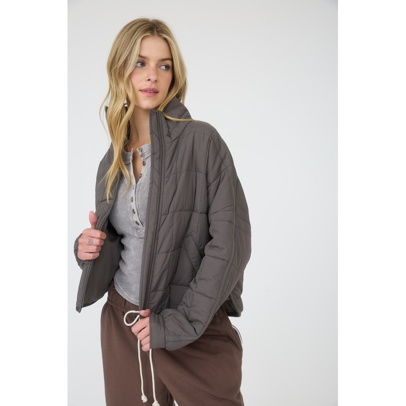 Quilted Square Zip Up Puffer Jacket Charcoal Small