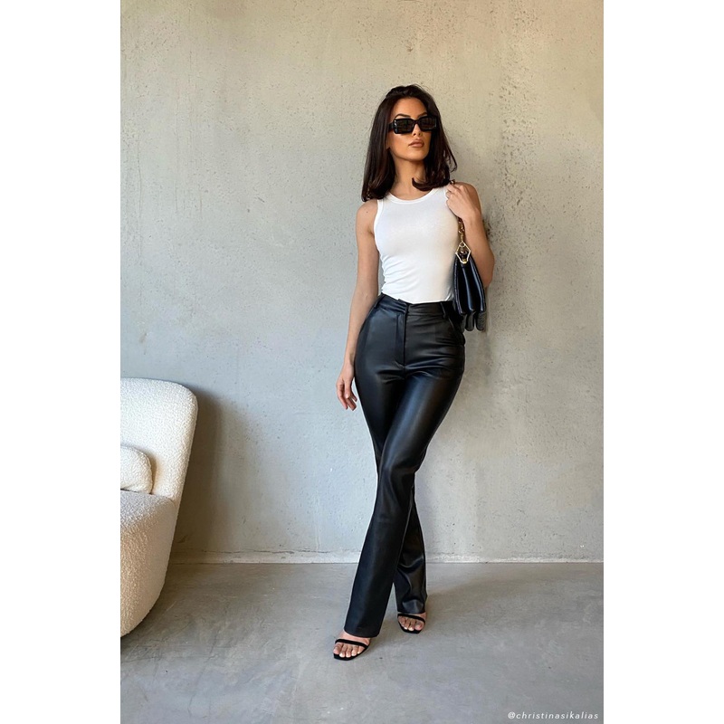 Tyra Straight Leg Faux Leather Pants – Black XXS