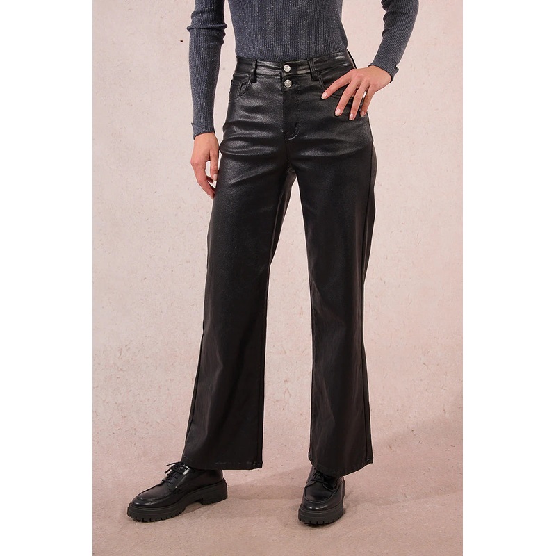 Black Double Button Woven Pants Black 25