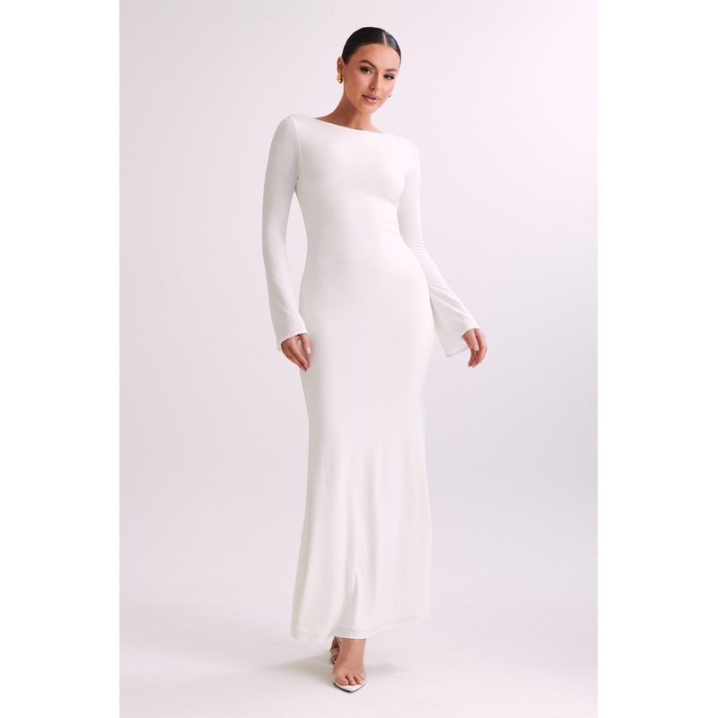 Tarna Slinky Fishtail Maxi Dress – Ivory XXS