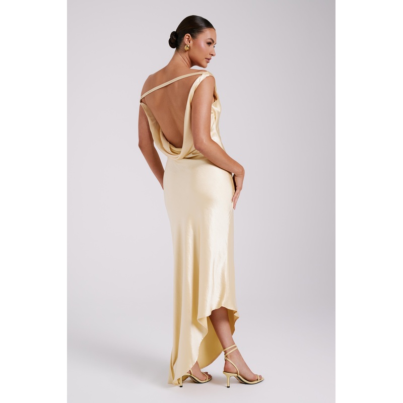 Yvette Slip Maxi Dress With Asymmetrical Hem – Butter XXS