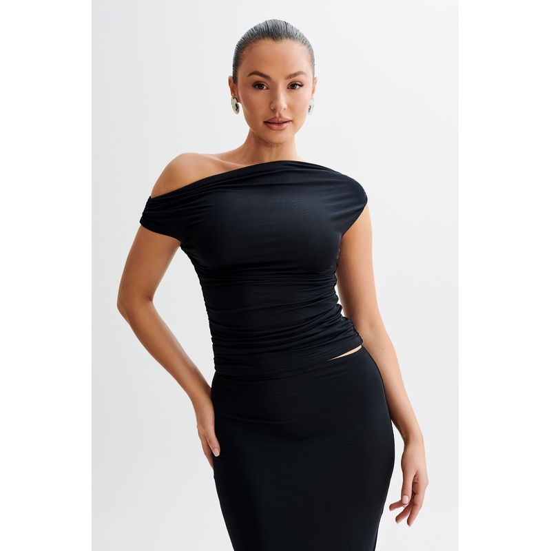 Alayna Slinky Ruched Top – Black XXS