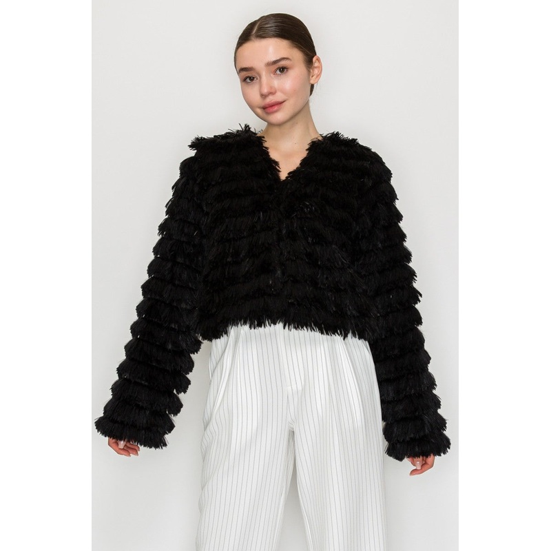 Faux Fur Shaggy Jacket Black Small
