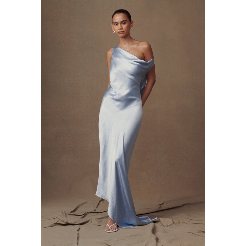 Yvette Slip Maxi Dress With Asymmetrical Hem – Cornflower Blue XXS