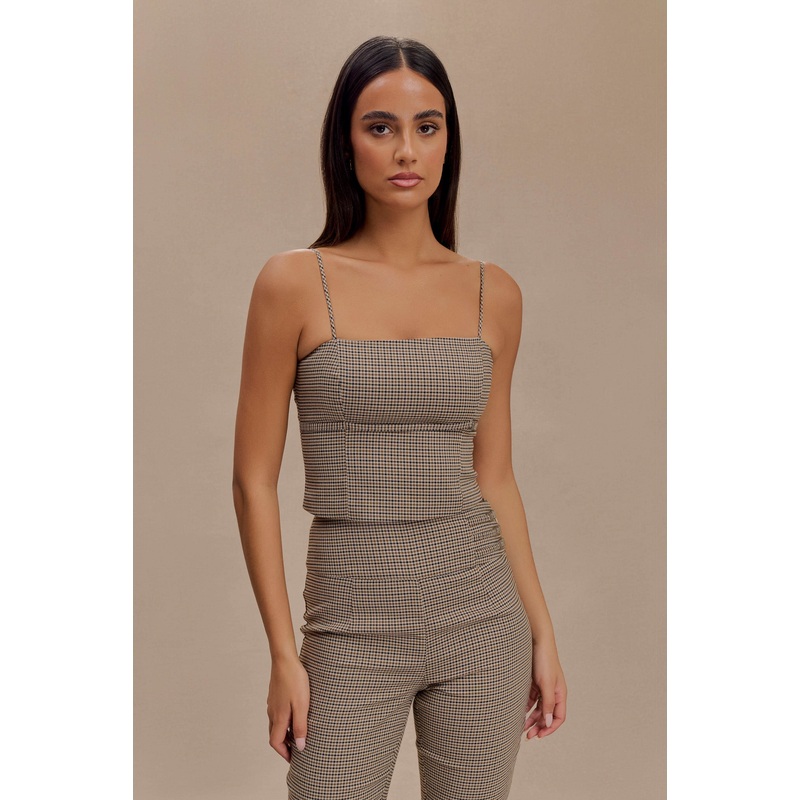 Aberley Crop Top – Tan Check XXS
