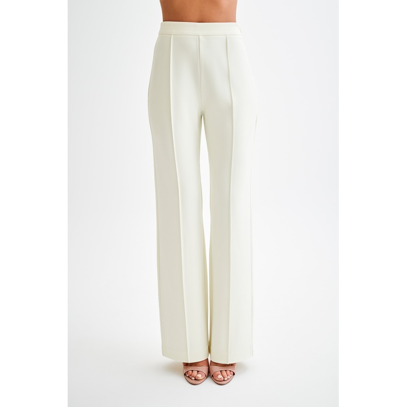 Antonia Pleated Wide Leg Pants – Ivory XXS