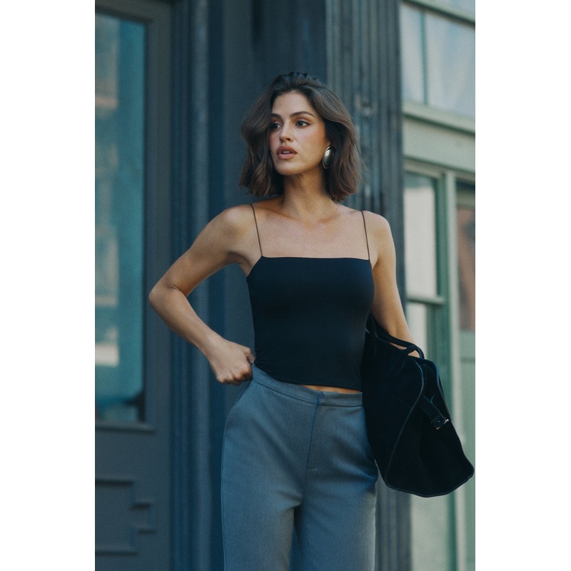 Arya Longline Spaghetti Strap Top – Black XXS