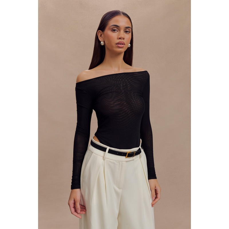 Colette Boat Neck Mesh Top – Black XXS