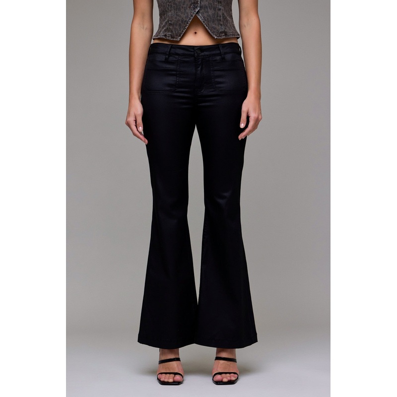 Hidden Coated Mid Rise Fashion Flare Jeans Coated Black 24