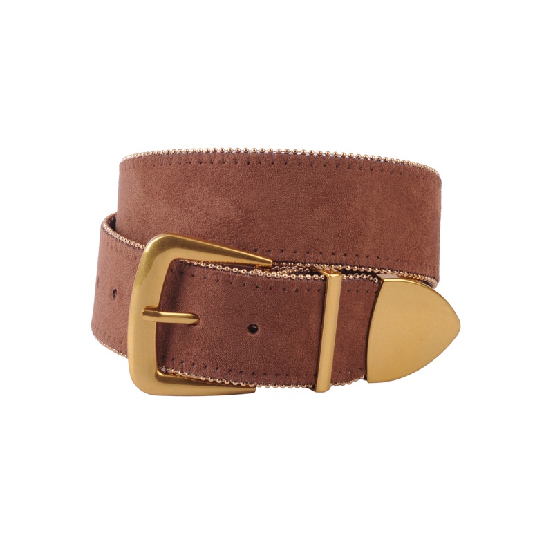 Zipper Lined Belt with Gold Hardware Chocolate Small