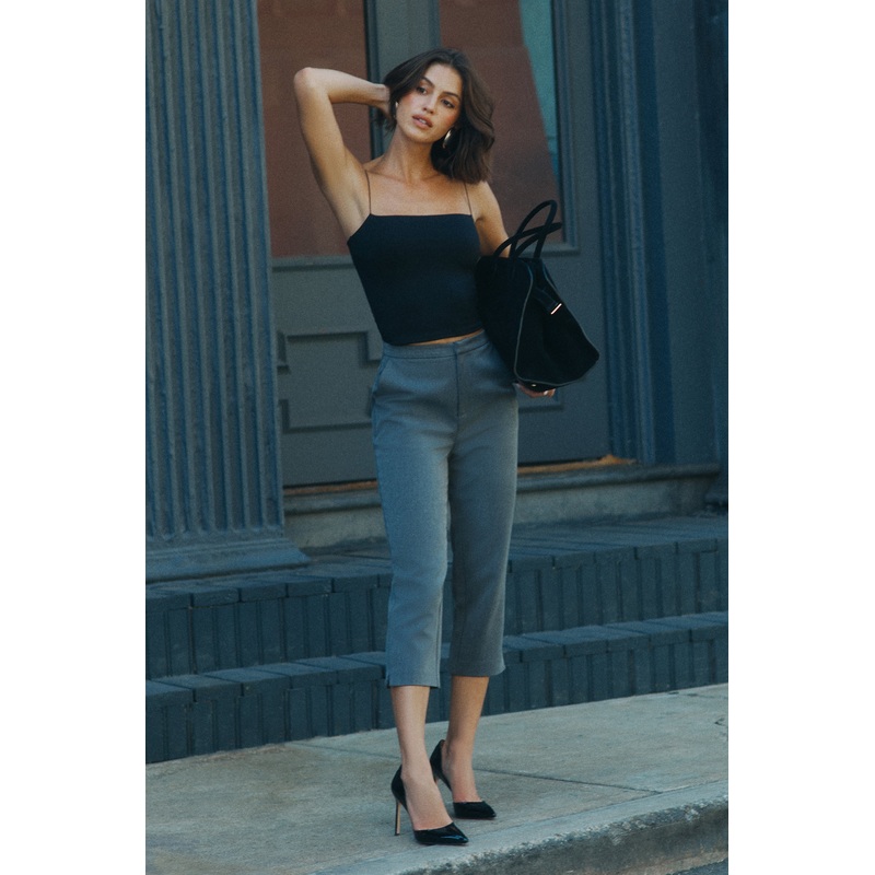 Anne Fitted Capri Pants – Charcoal Marle XXS