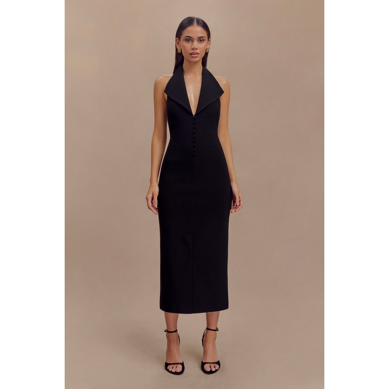 Annita Crepe Halter Midi Dress – Black XXS