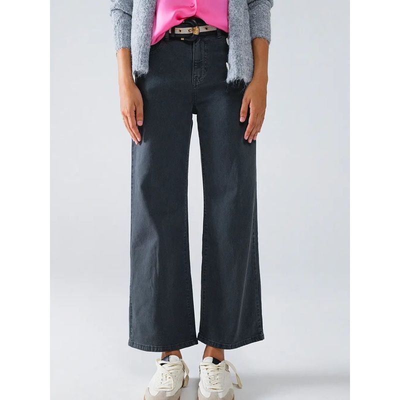 Cropped Wide Leg Jeans Gray XSmall
