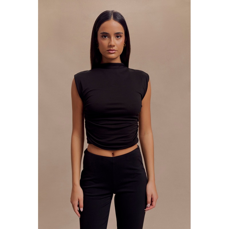 Ellia High Neck Sleeveless Top – Black XXS