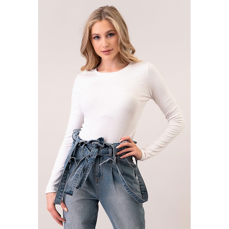 Round Neck Ribbed Top Black XSmall