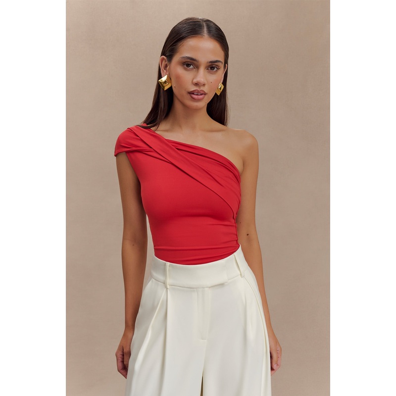 Solene One Shoulder Recycled Nylon Twist Top – Ruby XXS
