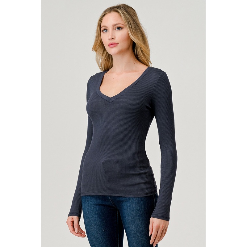 V-Neck Long Sleeve Top Navy XSmall