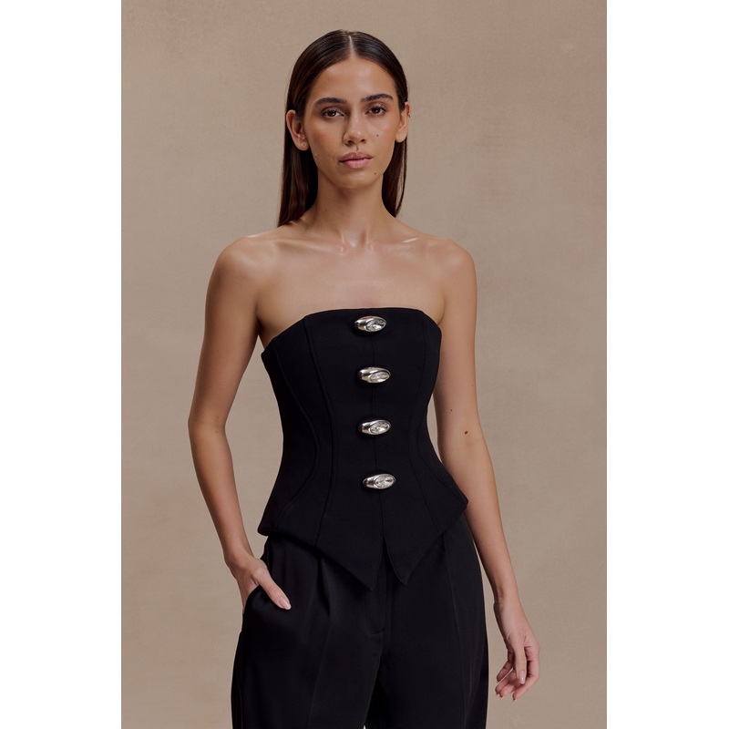 Arla Button Up Corset Top – Black XXS