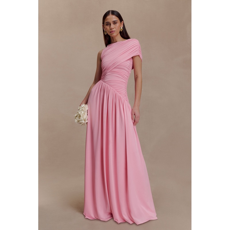 Ayeshya Slinky Asymmetric Maxi Dress – Candy Pink XXS