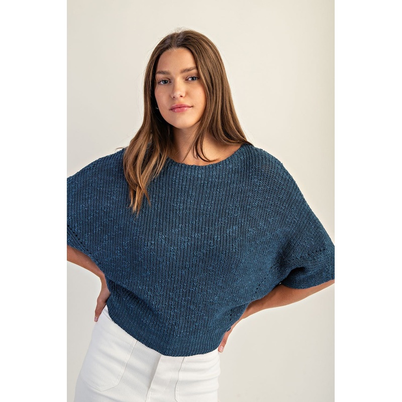 Cropped Half Dolman Sleeve Knit Sweater Small Oatmeal