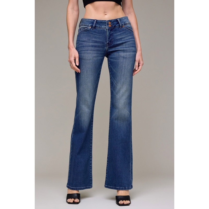 Hidden Double Waistband Low Rise Bootcut Jean Dark 24