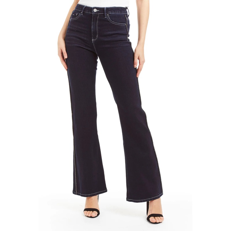 Tractr Mid Rise Bling Side Seam Piping Bootcut DK Indigo 00/24