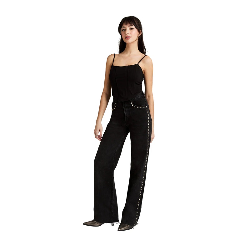 Tractr Stud Side Seam Wide Leg Black 00/24