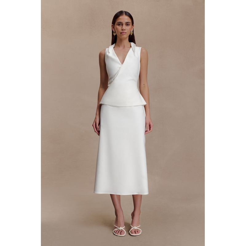 Yanina Cotton Halter Midi Dress – White XXS