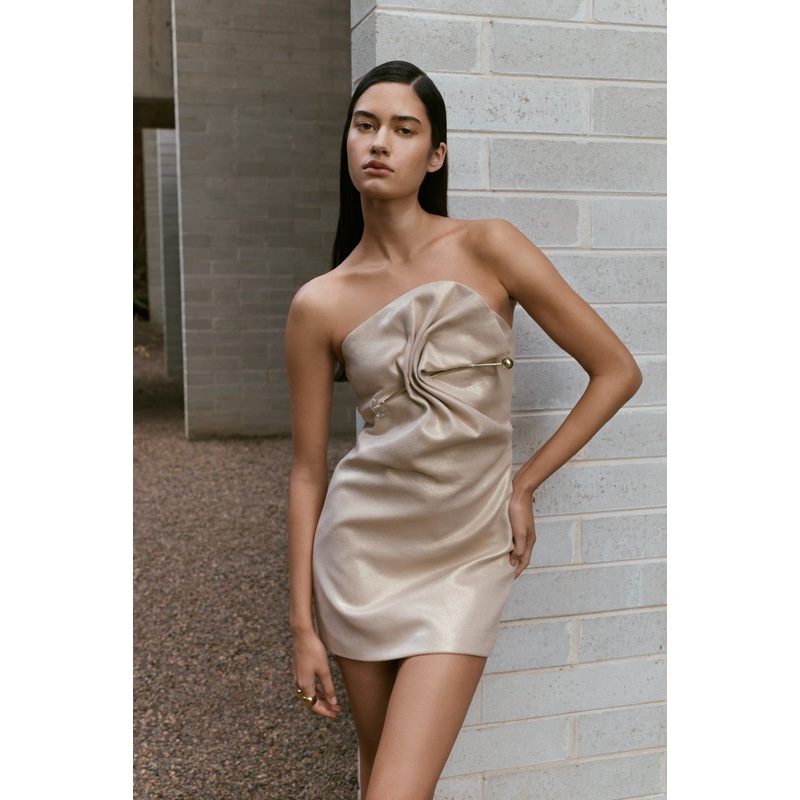 Annette Linen Mini Dress – Gold XXS