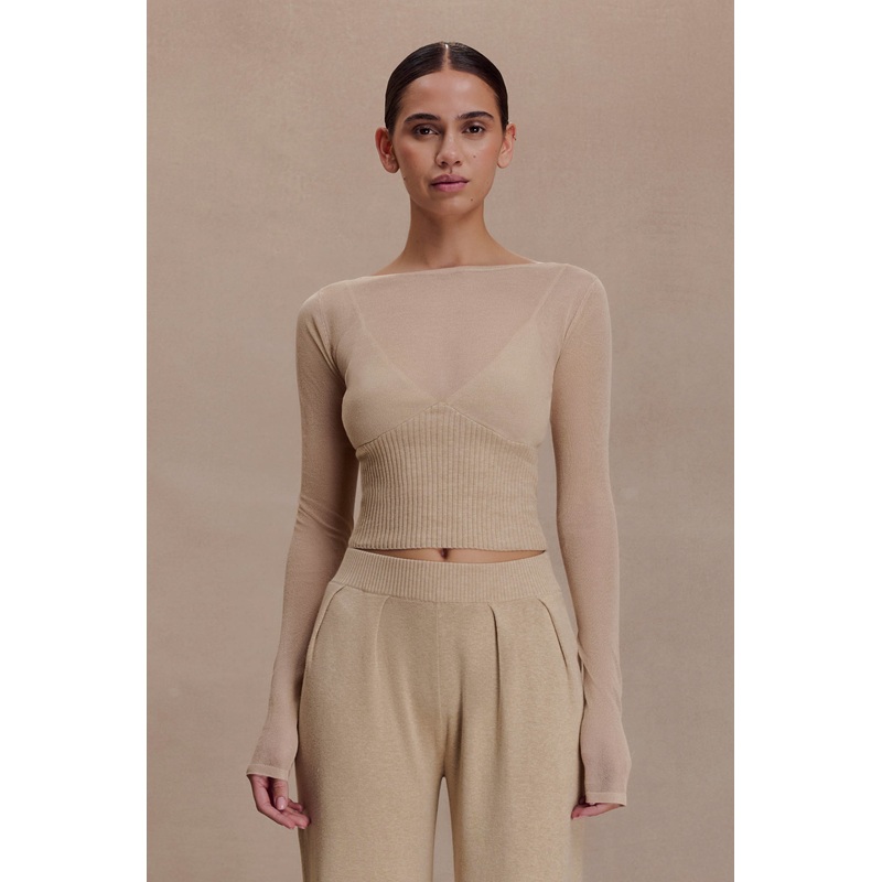 Brionee Silk Blend Knit Top – Sand XXS